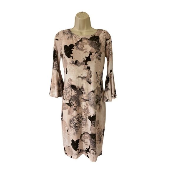 Calvin Klein Floral Pink Print Dress with Bell Sleeves Size 2 - Picture 1 of 6